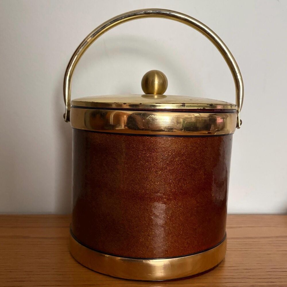 Vintage MCM Mid Century Small Bronze Vinyl Ice Bucket